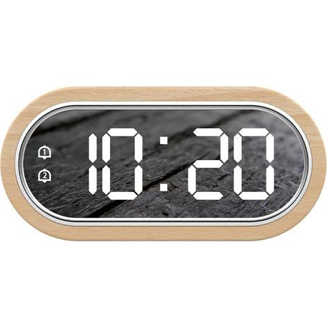 Horloge numérique en bois de hêtre,double alarme avec fonction « snooze »,réveil USB,thermomètre de table, horloge de bureau électronique à LED en bois (1/5)