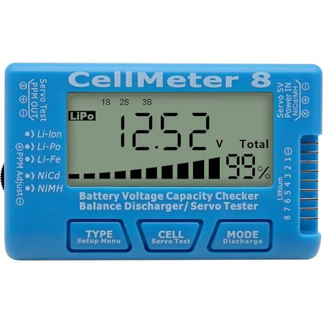 RC 8 Tester digitale di capacità della batteria, controller di controllo della tensione e della capacità della batteria con schermo LCD per LiPo, LiFe, Li-ION, NiCd e NiMH (1/5)