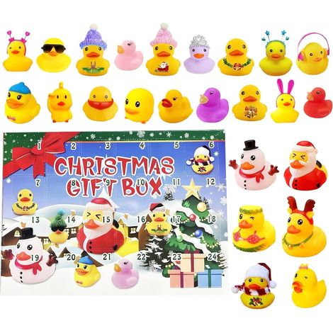 Adventskalender 2026 – gelb, rot, grün – Gummimaterial – 33 x 23 x 5 cm – 24 Gummienten – Weihnachtskalender mit Countdown – Badespielzeug-Set – Weihnachtsgeschenk für Kinder und Kleinkinder (1/5)