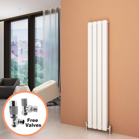 ELEGANT 1600 x 300 mm White Vertical Column Radiator Double Flat Panel Designer Bathroom Radiators + Chrome Thermostatic Radiator Valves (1/5)