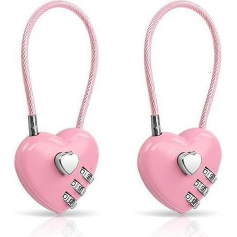 2er-Set rosa Herz Zahlenschlösser 3-stellig für Gepäck, Sportspind, Rucksack