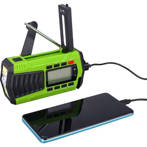 Radio multifuncional con cargador solar para celular, generador de manivela, prevención de desastres de emergencia, pantalla LCD (1/5)