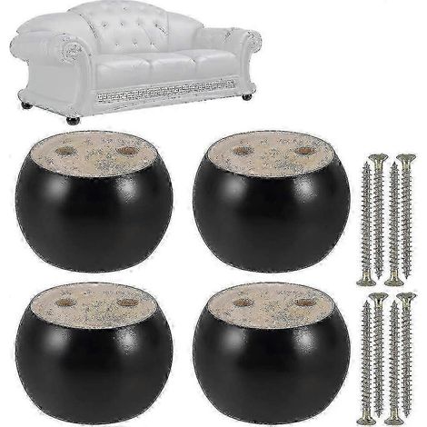 Ensemble de 4 pieds de meubles en bois, de 50 mm de hauteur, pour canapés, lits, fauteuils et armoires (noir). Pieds ronds en bois d'eucalyptus. Pieds de rechange compatibles. (1/5)