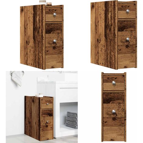 Armario de baño estrecho con ruedas madera envejecida - Armario estrecho - Armario con ruedas