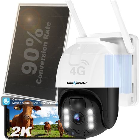 GENBOLT 3G/4G LTE Caméra Solaire Extérieure avec 8W Panneau Solaire 15000mAh Batterie,Caméra Surveillance sans Fil avec Carte Sim