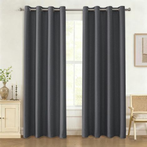 Lot De 2 Rideaux Occultants Thermiques 140x240 Cm Effet Lin Gris Foncé Pour Salon (1/5)