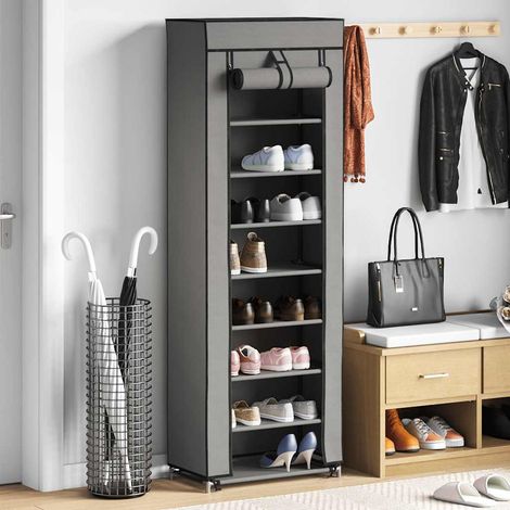 Schuhschrank mit Abdeckung Grau 57 x 29 x 162 cm Stoff