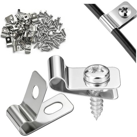 60 x Rigid Wire Mesh Clips for Fencing Clips Stainless 304 Fixing Wire Mesh Rigid Metal Clamps with Screws for Wood Metal Soldering Wire Barbed Wire (1/5)