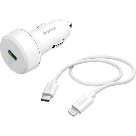 Hama Auto-Schnellladegerät mit Ladekabel Lightning, PD, 20 W, 1 m, Weiß KFZ-Ladestation 20 W Weiß