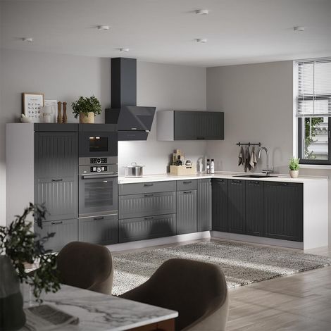 Cocina esquinera Fame-Line, Gris oscuro/Blanco, 347 x 207 cm, ET Mármol, Vicco (1/5)