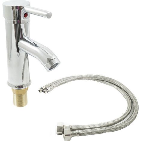 Mitigeur Monocommande à Long Col Mitigeur De Lavabo De Salle De Bain Rond Chromé