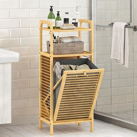 Meuble de salle de bain en bambou naturel avec 2 étagères (1/5)