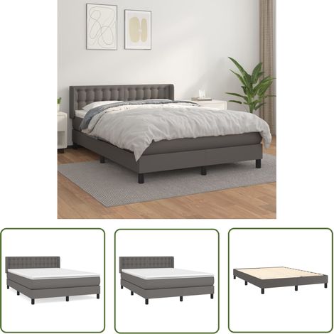 The Living Store Boxspringbett mit Matratze Grau 140x200 cm Kunstleder - Boxspringbett - Doppelbett - Betten - Schlafraum - Luxusbett (1/5)
