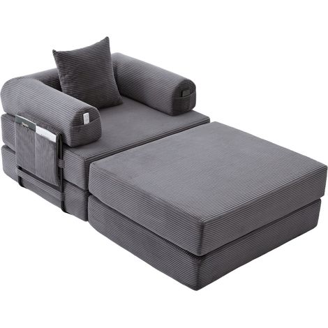 Fauteuil en velours côtelé avec repose-pieds, cadre métallique stable et design ergonomique (1/5)
