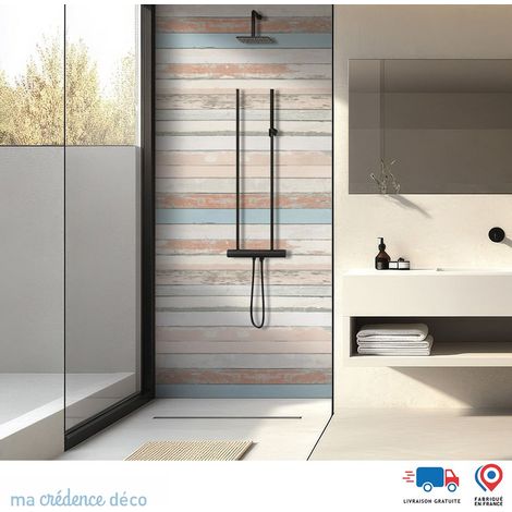 Panneau de douche : Planches bleues 2 - Couleur Beige orange - Alu composite - 90 - 245 (1/3)