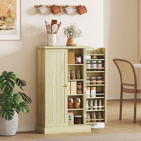 Garde-manger de 104 cm, 12 porte-épices, étagères réglables, bois naturel. (1/5)