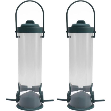 2 Set Bird Tube Feeder Plastic Transparent Hanging Finch Feeder Décoration de jardin avec 2 évents 2 ports (1/5)