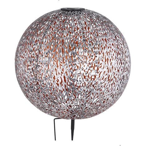 Lanterne solaire de jardin lampe solaire LED enfichable IP44, terre pointue, motif métallique or antique gris argent, 1x LED 3000K, DxH 27x38 cm