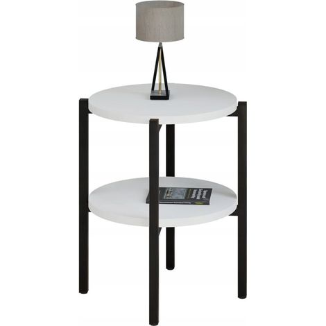 Table de chevet ronde loft avec étagère 35x35x46 cm métal noir (1/5)