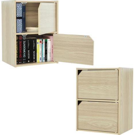 Iris Ohyama, Beistellmöbel, Set mit 2 Holzregalen, Design, Solide, Modern, Büro, Schlafzimmer, Wohnzimmer - MDB-2D - Hellbraun (1/5)