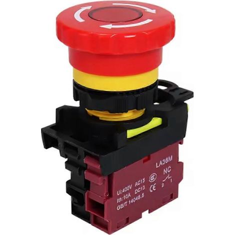 Interrupteur d'arrêt d'urgence LA36M 22 mm, bouton-poussoir verrouillable 1NC, tête champignon rouge, interrupteur marche/arrêt VaneAims (1/5)