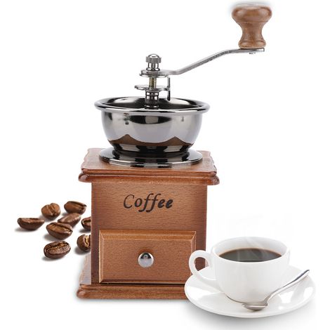 SJLERST Moulin à café manuel, vintage,en bois vieilli avec réglage de l'engrenage réglable pour la maison, le bureau et les voyages (1/5)