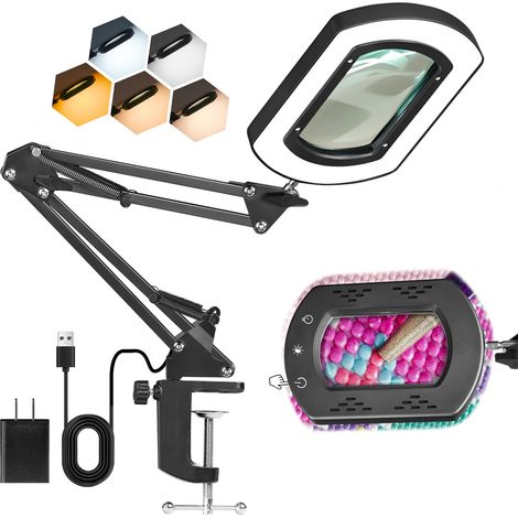Lampe Loupe 10x avec Lumière et Pince, Loupe à Lumière LED 2 en 1 (1/5)
