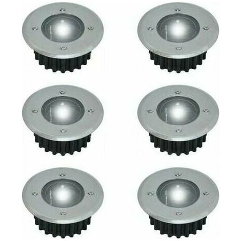 Lot de 6 spots LED solaires encastrables au sol Ronds Diamètre : 85 mm Extérieur résistant au piétement Façade en acier inoxydable 6 lampes solaires (1/5)