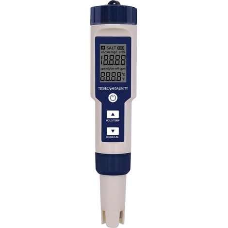 SABIR Testeur PH Mètre Électronique 5-en-1,Mesure Ph & TDS & EC Salinité & TempératureTesteur de qualité de l'eau,Écran LCD et Précision de Lecture,pour l'eau Potable, Aquariums, Piscines etc. (1/5)