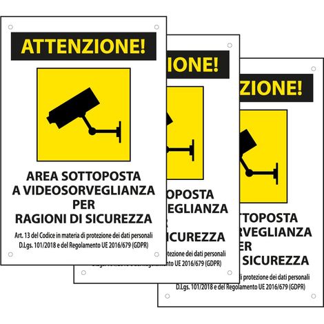 SPACE - 3 Cartelli area videosorvegliata per ragioni di sicurezza 20cm x 30cm in PVC - GDPR 2020 - Cartelli videosorveglianza per negozio e proprietà privata lunga durata nel tempo