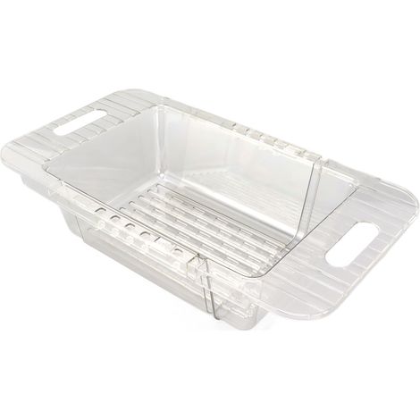 Égouttoir à fruits et légumes pour évier, moderne et minimaliste, en PET transparent, support télescopique de drainage, filtre d’évier en plastique. (1/5)