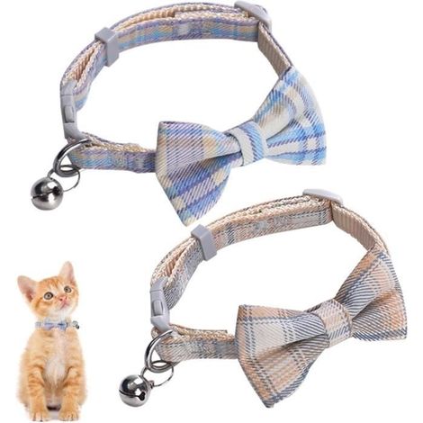 Collier pour chat - Non spécifié - Lot de 2 - Réglable 22-29 cm - Boucle de sécurité - Motif à carreaux