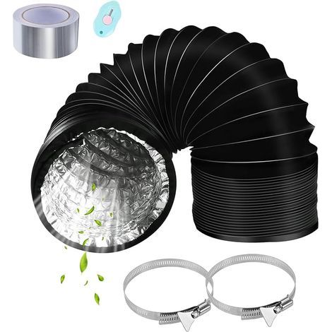 Ø100 mm Tuyau D'evacuation 2.2 m, Tube de Ventilation Tuyau Flexible en Aluminium avec 2 Collier de Serrage inox et 1 Ruban Adhésif Aluminium pour Climatisation Sèche-Linge Extracteur D'Air (1/5)