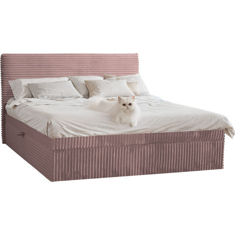 Boxspringbett mit bettkasten und topper TRENTO,  ohne Bein stoff Plüsch Cord 160x200 cm Rosa (1/4)