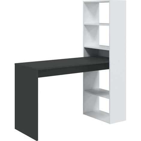 Escritorio reversible con estanteria Boston en blanco artik-gris cemento 144 cm(alto)120 cm(ancho)53 cm(largo)