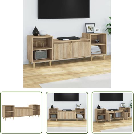 The Living Store Meuble TV Chêne sonoma 160x35x55 cm Bois d'ingénierie - Meubles Tv - Meuble Téléviseur - Unité Tv - Rangement Tv - Meuble Salle Séjour (1/5)