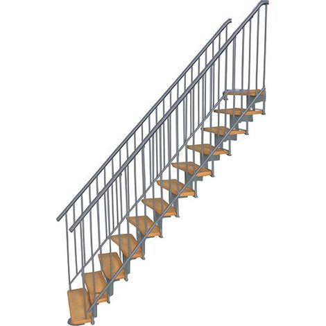 Scala dritta 12 gradini - Altezza raggiungibile 2.59 a 3.12m- Larghezza 80cm - Struttura grigia e gradini in legno di faggio - COMFO80/I/GB2MC-12