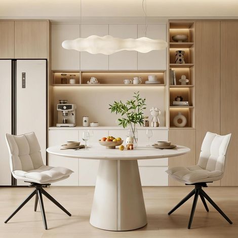 Drehbare Esszimmerstühle 2er Set, 360° Küchenstuhl mit Doppelkissen und Metallbeinen, Beige (1/5)