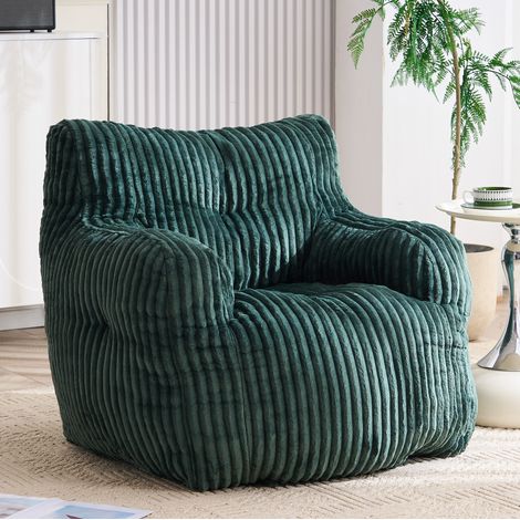 Poltrona sacco imbottita in cord verde 100x94x70 cm OKMYHOME (1/5)
