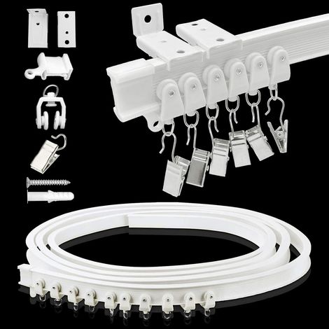 Rails de rideaux de plafond, supports plafond/mur de 4 mètres, séparateurs de pièce, systèmes de rails flexibles, coulissants et courbes pour rideaux de camping-car, crochets pour fenêtres en baie
