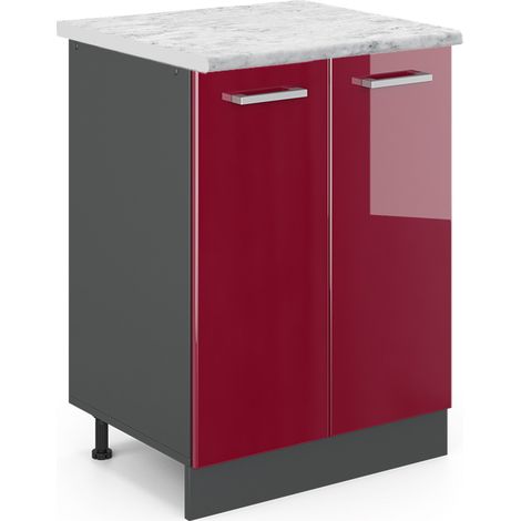 Küchenunterschrank R-Line, Bordeaux Hochglanz, 60 cm AP Marmor, Vicco