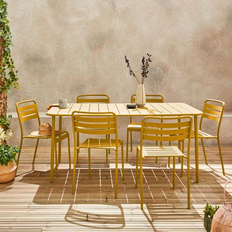 Table de jardin métal + 6 assises ocre Amélia (1/5)