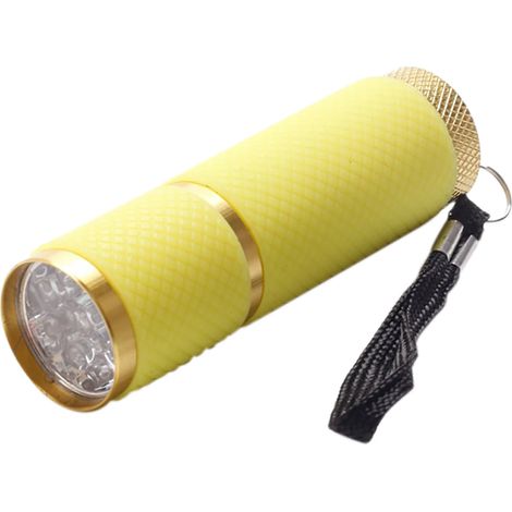 Mini lampe torche (jaune), 9 LED, en alliage d'aluminium, avec dragonne (1/5)