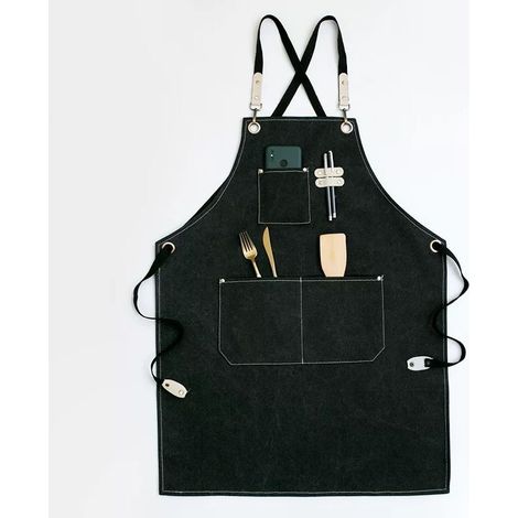 Tablier de cow-boy de haute qualité avec poches pour coiffeur, Tablier de travail multifonction en toile cirée imperméable, peintre, jardinier, styliste de coiffure pour femme et homme,noir (1/5)