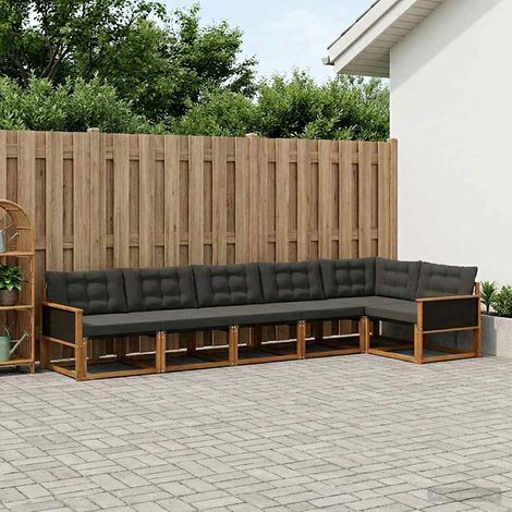 vidaXL Outdoor Sofa Set with Cushion 6 pcs Natural and Black (1/5)