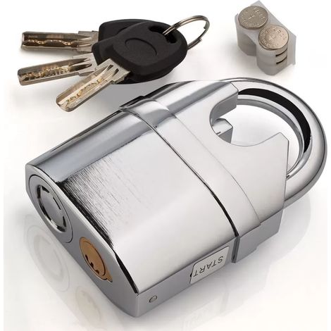 Cadenas Alarme Étanche En Acier - 110 dB - Corps En Alliage De Zinc Durci - Diamètre De Tête 10 mm - Pour Abri Jardin Portail Extérieur - 1 Pièce