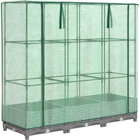 Fioriera rialzata per aiuola aiuola rialzata per terrazza giardino rialzato con copertura effetto rattan 120 x 40 x 123 cm grigio chiaro 020038736