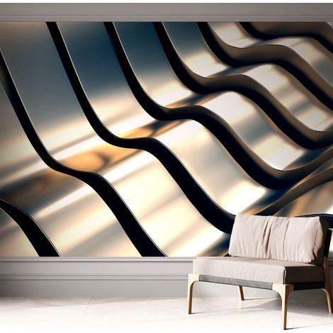 Papier peint adhésif décoratif pour salon chambre et cuisine Facile à poser avec colle Vagues métalliques 312x219 cm (1/5)