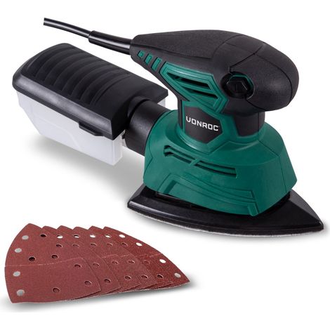 Vonroc – Ponceuse vibrante 130W – Pour bois, plastique et métal – Récupération de poussière – 14000 tr/min – Design compact et léger