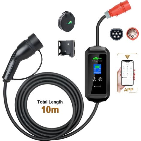 Chargeur de voiture électrique, puissance de 11 kW, réglages de courant ajustables, 11KW Avec APP 10M (1/2)